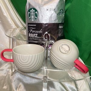 Starbucks BONE China Cappuccino SET W/ Hot PINK Handles! 💕☕️